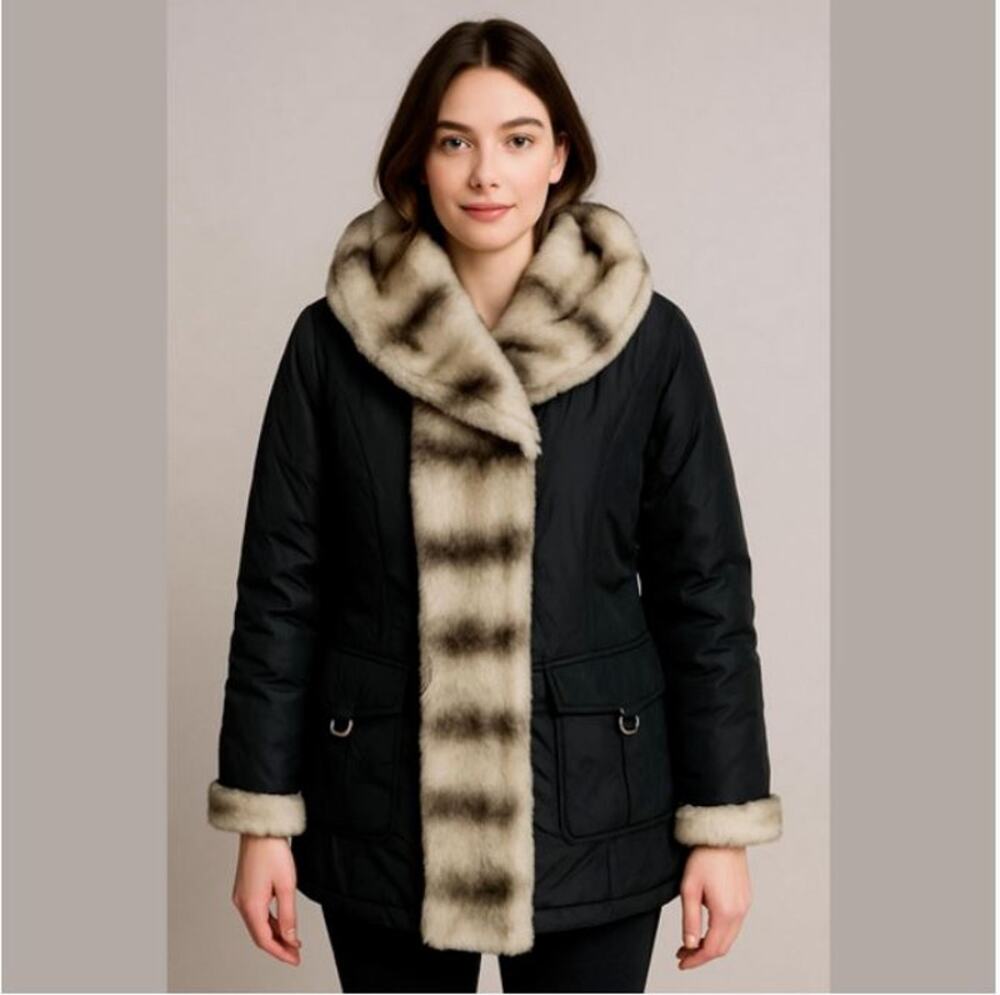 Buffalo David Bitton Black Insulated Soft Shell Faux Fur Trim Puffer Jacket L